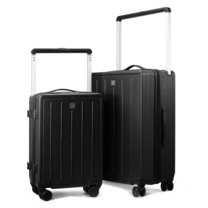 Zestaw dwóch walizek z poliwęglanu, walizka kabinowa i walizka średnia z szeroką rączką i odpinaną kosmetyczką czarny | Suitcase Set