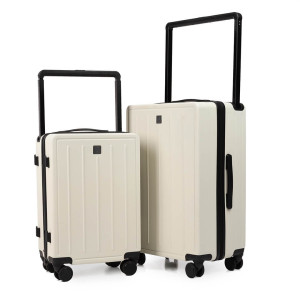 Zestaw dwóch walizek z poliwęglanu, walizka kabinowa i walizka średnia z szeroką rączką i odpinaną kosmetyczką jasnobeżowy | Suitcase Set