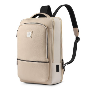 Miejski beżowy plecak na laptopa do
16” oraz przedmioty osobiste z uchwytem na klucze i butelką na
bidon stylowy skóra ekologiczna | City Backpack