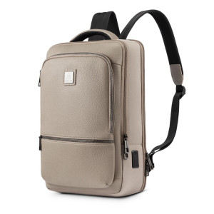 Miejski beżowoszary plecak na laptopa do
16” oraz przedmioty osobiste z uchwytem na klucze i butelką na
bidon stylowy skóra ekologiczna | City Backpack