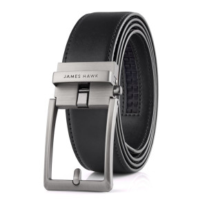 Męski skórzany pasek z automatyczną klamrą czarny elegancki do spodni naturalna skóra uniwersalny klasyczny czarny 125cm | Modus Belt