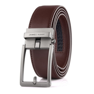 Męski skórzany pasek z automatyczną klamrą czarny elegancki do spodni naturalna skóra uniwersalny klasyczny brązowy 125cm | Modus Belt