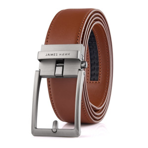 Męski skórzany pasek z automatyczną klamrą czarny elegancki do spodni naturalna skóra uniwersalny klasyczny jasnobrązowy 125cm | Modus Belt