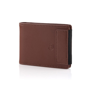 Pojemy klasyczny portfel bifold dla mężczyzn z magnesowym zamknięciem ze skóry naturalnej z RFID na banknoty karty bilon monety poziomy brązowy | Bifold Wallet