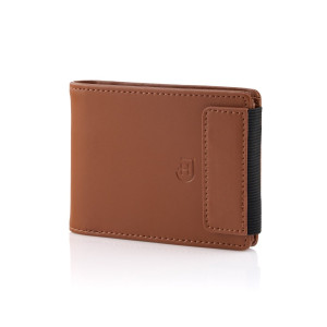 Pojemy klasyczny portfel bifold dla mężczyzn z magnesowym zamknięciem ze skóry naturalnej z RFID na banknoty karty bilon monety poziomy jasnobrązowy | Bifold Wallet