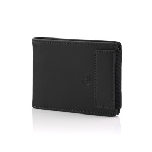 Pojemy klasyczny portfel bifold dla mężczyzn z magnesowym zamknięciem ze skóry naturalnej z RFID na banknoty karty bilon monety poziomy czarny | Bifold Wallet