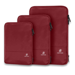 Zestaw trzech bordowych kompresyjnych
organizerów na odzież do walizki lub plecaka kostki do pakowania
podróżnego | Packing Cubes