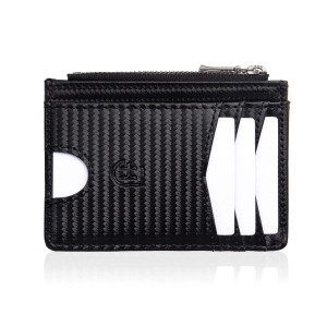 Męski skórzany portfel slim z RFID, z przezroczystą kieszenią na zdjęcie i zamkami YKK, carbon | Zip Wallet