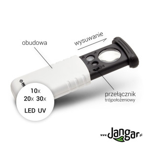 Lupa wysuwana 10x/25mm, 20x/30x, led+uv