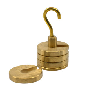 Odważniki szczelinowe z zaczepem, mosiężne, 4+1/50g