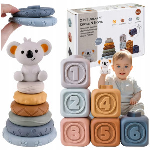 Klocki Gumowe Sensoryczne Miękkie Kreatywne Wieża Montessori Piramida 13 El