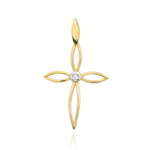 Złota zawieszka z brylantem krzyżyk K-29 0,02ct