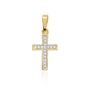 Złota zawieszka z brylantem krzyżyk K-42 0,08ct