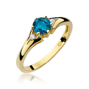 Złoty pierścionek W-76 topaz London Blue