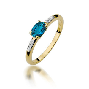 Złoty pierścionek W-77 topaz London Blue
