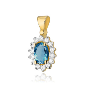 Złota zawieszka wisiorek Z182 Topaz London Blue 0,50ct żółte złoto pr. 585