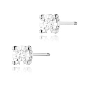 Złote kolczyki K0058 Diament 2 x 0,03ct białe złoto sztyft zakręcany pr. 585