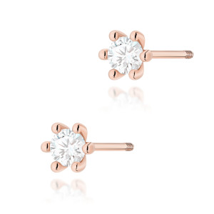 Złote kolczyki K0222 Diament 2 x 0,15ct różowe złoto sztyft zakręcany pr. 585