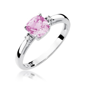 Złoty pierścionek W003 Różowy Topaz 1,10ct białe złoto pr. 585