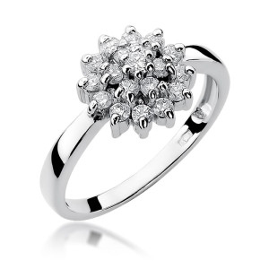 Złoty pierścionek W004 z diamentami białe złoto pr. 585
