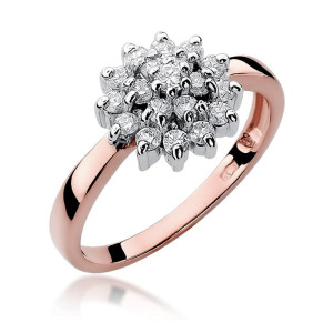 Złoty pierścionek W004 z diamentami różowe złoto pr. 585