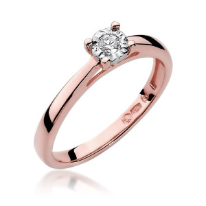 Złoty pierścionek W007 Diament 0,08ct różowe złoto pr. 585