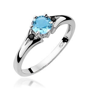 Złoty pierścionek W0076 Topaz 0,50ct białe złoto z czarnymi diamentami pr. 585