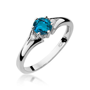 Złoty pierścionek W0076 Topaz London Blue 0,50ct białe złoto pr. 585