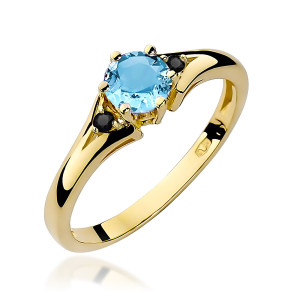 Złoty pierścionek W0076 Topaz 0,50ct żółte złoto z czarnymi diamentami pr. 585