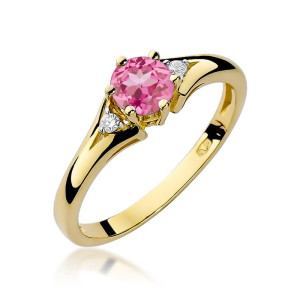 Złoty pierścionek W0076 Różowy Topaz 0,60ct żółte złoto pr. 585