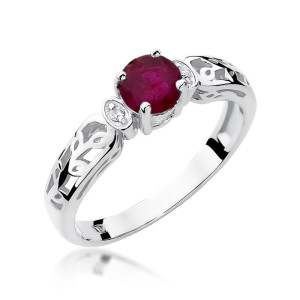 Złoty pierścionek W014 Rubin 0,60ct białe złoto pr. 585