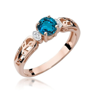 Złoty pierścionek W014 Topaz London Blue 0,50ct różowe złoto pr. 585