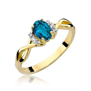 Złoty pierścionek W019 Topaz London Blue 0,50ct żółte złoto pr. 585