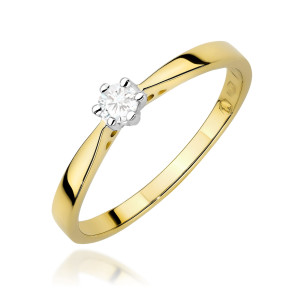 Złoty pierścionek W0229 Diament Laboratoryjny 0,10ct żółte złoto pr. 585