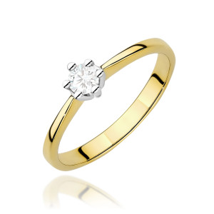 Złoty pierścionek W0256 Diament Laboratoryjny 0,15ct żółte złoto pr. 585