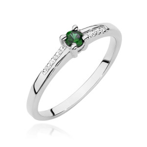 Złoty pierścionek W0258 Szmaragd 0,15ct białe złoto pr. 585