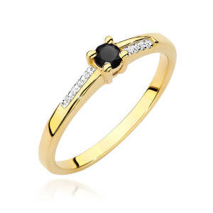 Złoty pierścionek W0258 Czarny Diament 0,12ct żółte złoto pr. 585