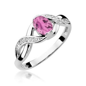 Złoty pierścionek W028 Różowy Szafir 0,45ct białe złoto pr. 585
