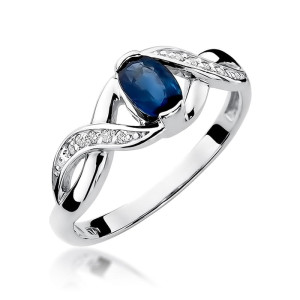 Złoty pierścionek W028 Szafir 0,70ct białe złoto pr. 585