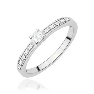 Złoty pierścionek W0288 Diament Laboratoryjny 0,08ct białe złoto pr. 585