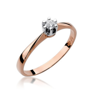 Złoty pierścionek W036 Diament 0,10ct różowe złoto pr. 585