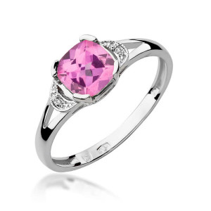 Złoty pierścionek W040 Różowy Topaz 1,10ct białe złoto pr. 585
