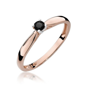 Złoty pierścionek W045 Czarny Diament 0,12ct różowe złoto pr. 585