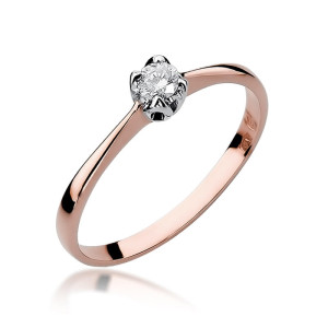 Złoty pierścionek W047 Diament 0,10ct różowe złoto pr. 585