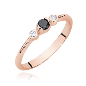 Złoty pierścionek W0620 Czarny Diament 0,12ct różowe złoto pr. 585