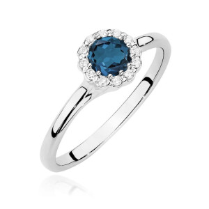 Złoty pierścionek W0622 Topaz London Blue 0,50ct białe złoto pr. 585