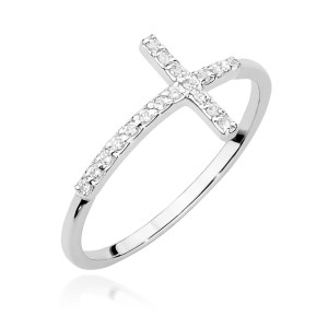 Złoty pierścionek W0636 z diamentami białe złoto pr. 585