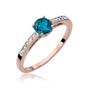 Złoty pierścionek W066 Topaz London Blue 0,50ct różowe złoto pr. 585