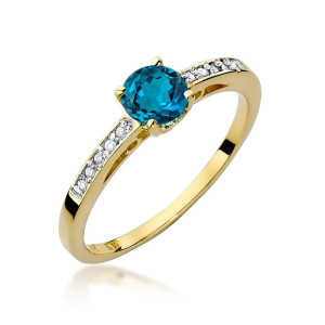 Złoty pierścionek W066 Topaz London Blue 0,50ct żółte złoto pr. 585