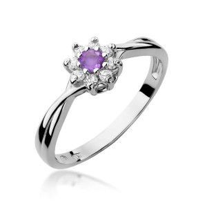 Złoty pierścionek W072 Ametyst 0,10ct białe złoto pr. 585